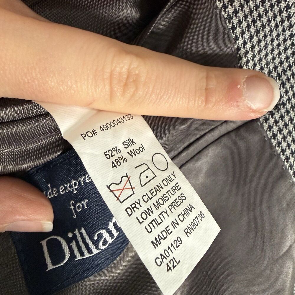 Ralph Lauren Silk Wool Blend Blazer Men's 42L Grey Houndstooth 2 Button Front - Picture 7 of 10